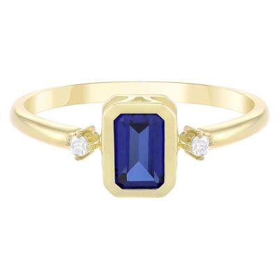 Emerald-Cut Lab-Created Blue Sapphire and Diamond Accent Ring in 10K Yellow Gold