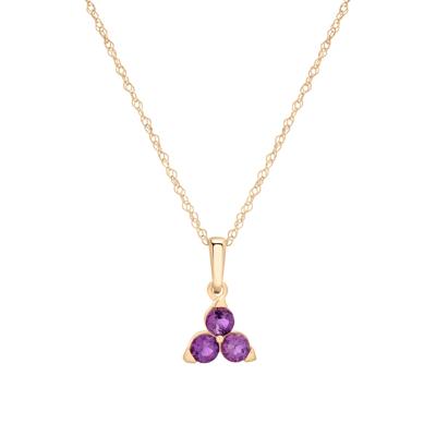 Amethyst Three-Stone Triangle Birthstone Pendant in 10K Yellow Gold