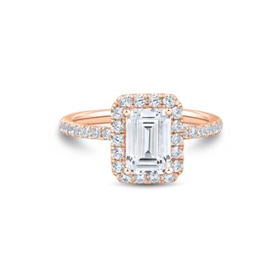 Lab Grown Diamond Emerald-Cut Halo Engagement Ring in 14K Rose Gold (2 ct. tw.)