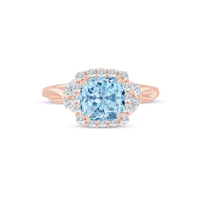Lab Grown Blue Diamond Halo Engagement Ring in 14K Rose and Yellow Gold (1 7/8 ct. tw.)