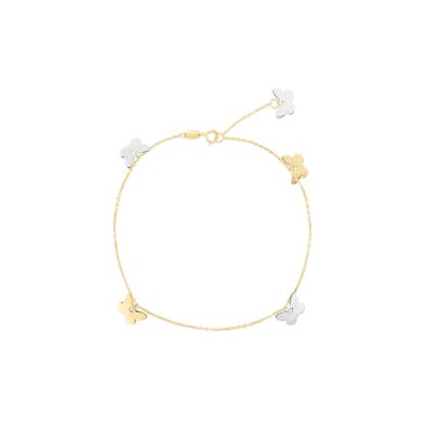 Charm Anklet with Two-Toned Butterflies in 14K Yellow Gold