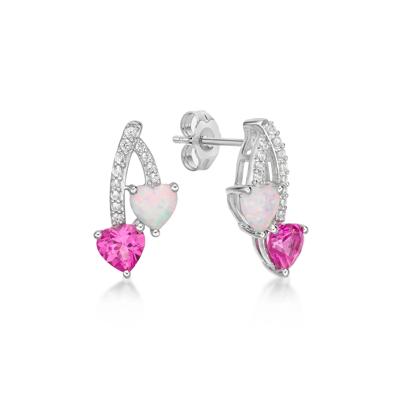 Lab-Created Pink Sapphire and Cabochon Opal Earrings with Lab-Created White Sapphires