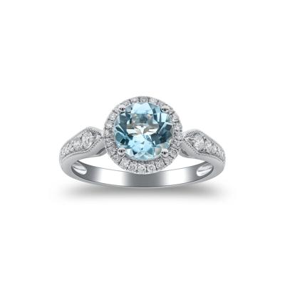 Aquamarine and Diamond Ring in 10K White Gold (1/3 ct. tw.)