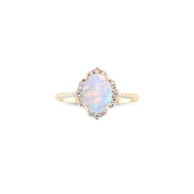 Oval-Shaped Opal and Diamond Ring in 10K Yellow Gold