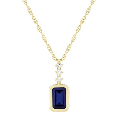 Lab-Created Blue Sapphire and Diamond Accent Pendant in 10K Yellow Gold