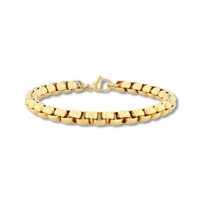 Round Box Link Bracelet in Yellow Ion-Plated Stainless Steel, 6.5MM, 9”