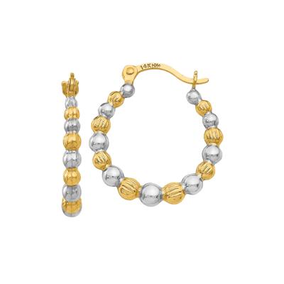 Beaded Hoop Earrings in 14K Yellow & White Gold, 18MM
