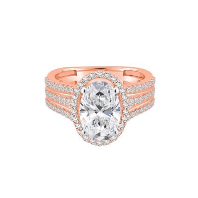 Lab Grown Diamond Oval Halo Engagement Ring in 14K Rose and White Gold (4 1/4 ct. tw.)