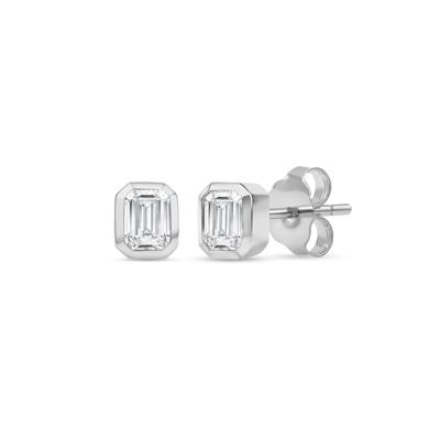 Lab Grown Diamond Emerald-Cut Bezel-Set Solitaire Stud Earrings in 14K White Gold (1/4 ct. tw.)