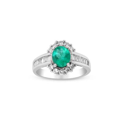 Emerald and Diamond Oval Halo Ring in 14K White Gold (5/8 ct. tw.)