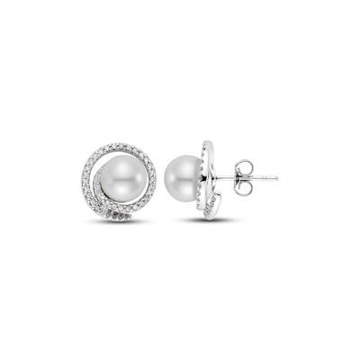 Freshwater Pearl and Diamond Earrings in 18K White Gold (1/3 ct. tw.)