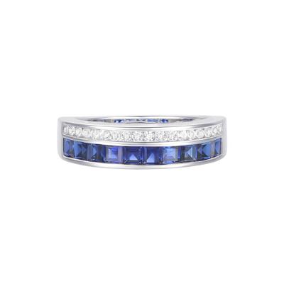Diamond and Blue Sapphire Band in 10K White Gold (1/5 ct. tw.)