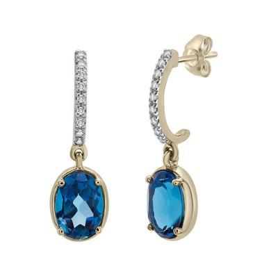 London Blue Topaz Drop Earrings with Diamond Accent in 10K Yellow Gold
