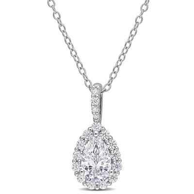 Pear-Shaped Moissanite Pendant with Halo in Sterling Silver (1 1/3 ct. dew)
