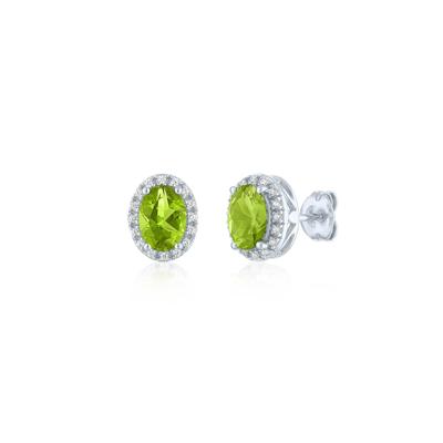 Peridot and Diamond Halo Earrings in Sterling Silver (1/10 ct. tw.)