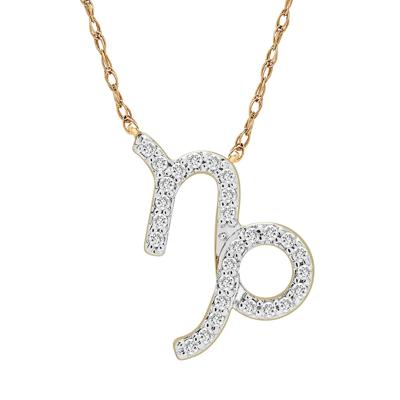 Capricorn Zodiac Necklace with Diamonds in 10K Yellow Gold (1/10 ct. tw.)