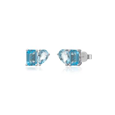 Pear-Shaped & Emerald-Cut Blue Topaz Earrings in 10K White Gold