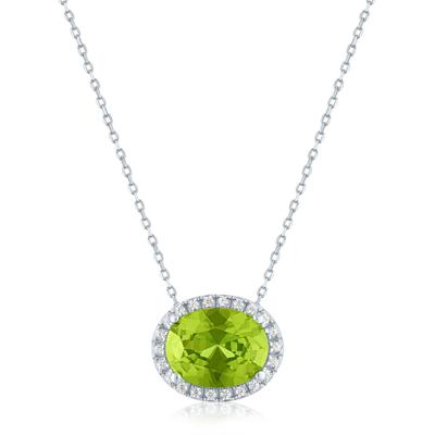 Peridot and Diamond Accent Halo Pendant in Sterling Silver