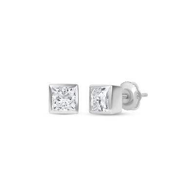 Lab Grown Diamond Princess-Cut Bezel-Set Solitaire Stud Earrings in 14K White Gold (1/2 ct. tw.)