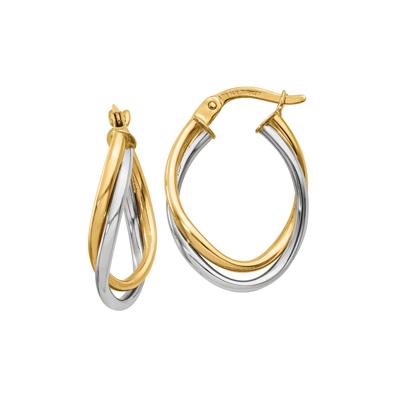 Polished Oval Twist Hoop Earring in 14K Yellow & White Gold