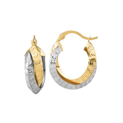Diamond-Cut Double Hoop Earrings in 14K Yellow and White Gold