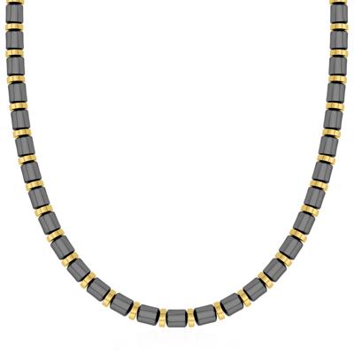 Men's Hematite Barrel Bead Necklace in Vermeil