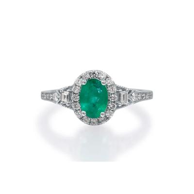 Emerald & Diamond Halo Ring in 10K White Gold (1/3 ct. tw.)