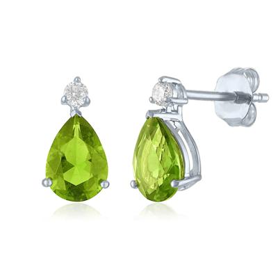 Peridot and Lab-Created White Sapphire Birthstone Earrings in 10K White Gold