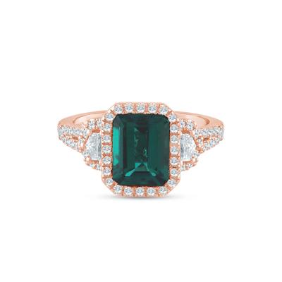 Marlena Lab-Created Emerald and Lab Grown Diamond Engagement Ring in 14K Rose and Yellow Gold (7/8 ct. tw.)