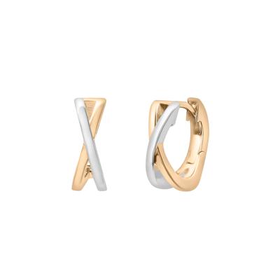 Two-Tone Huggie Hoop 'X' Earrings in Sterling Silver and Vermeil 13MM