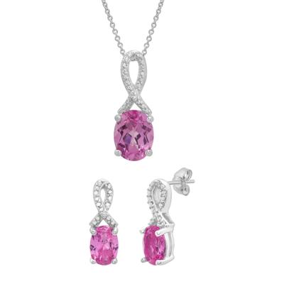 Lab-Created Pink Sapphire & Diamond Accent Pendant & Earrings Boxed Set in Sterling Silver