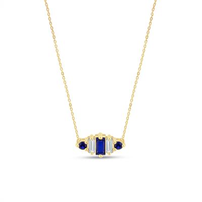 Lab-Created Blue Sapphire and Lab Grown Diamond Necklace in 10K Yellow Gold (1/5 ct. tw.)