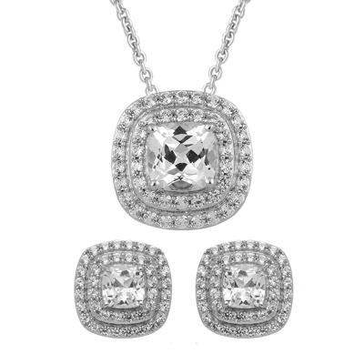 Lab Created White Sapphire Pendant & Earrings Set in Sterling Silver
