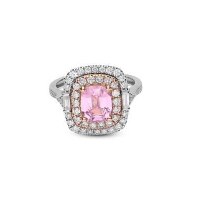 Peach Spinel & Diamond Double Halo Ring in 18K White & Rose Gold (5/8 ct. tw.)
