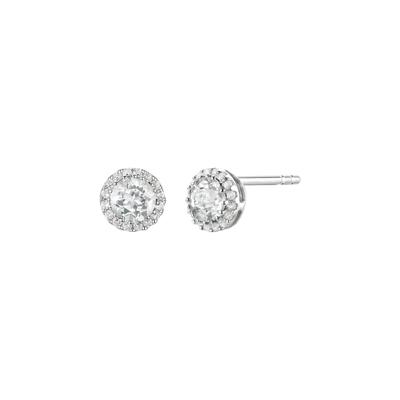 Diamond & White Sapphire Stud Earrings in 14K White Gold
