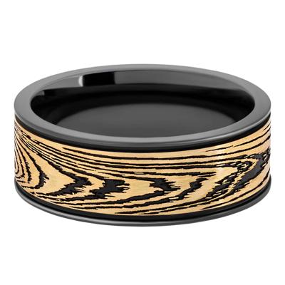 Men's Woodgrain Pattern Band in Zirconium and 14K Yellow Gold