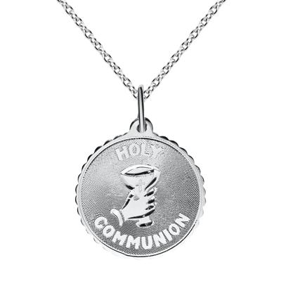 Holy Communion Disc Pendant in Sterling Silver, 18"