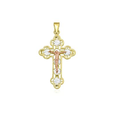Tricolor Crucifix in 14K Gold
