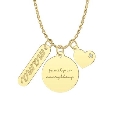 Three-Piece Family Charm Mama Necklace with Diamond Accent in 10K Yellow Gold