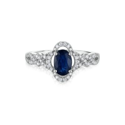 Oval-Shaped Blue Sapphire and Diamond Ring in 14K White Gold (1/5 ct. tw.)