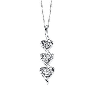 1/3 ct. tw. Diamond Three-Stone Heart Pendant in 14K White Gold