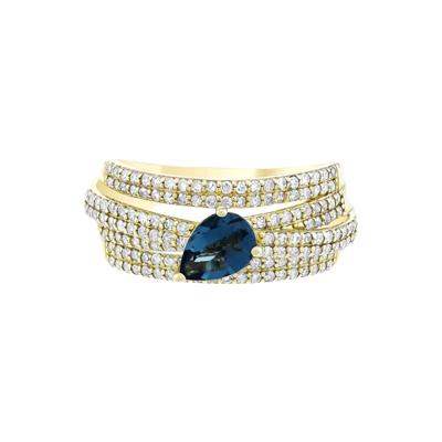 Pear-Shaped London Blue Topaz and Diamond Multi-Row Ring in 10K Yellow Gold (3/4 ct. tw.)