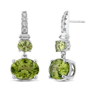 Peridot and Diamond Earrings in 10K White Gold (1/10 ct. tw.)