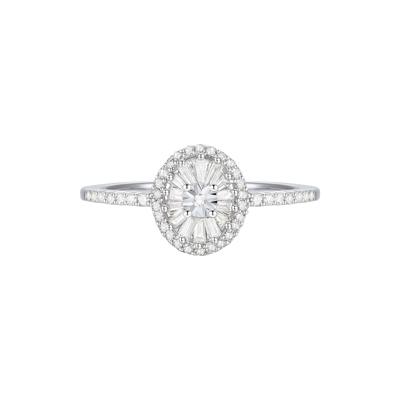 Round and Baguette Diamond Halo Promise Ring in Sterling Silver (1/3 ct. tw.)