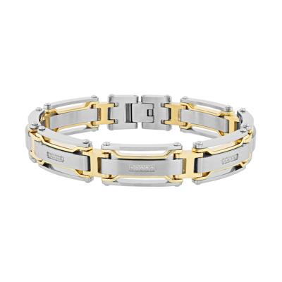 Diamond Link Bracelet in Stainless Steel and Yellow Ion-Plated Stainless Steel, 8.5” (1/7 ct. tw.)