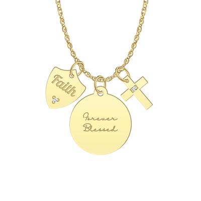 Three-Piece Religious Charm Necklace with Diamond Accent in 10K Yellow Gold
