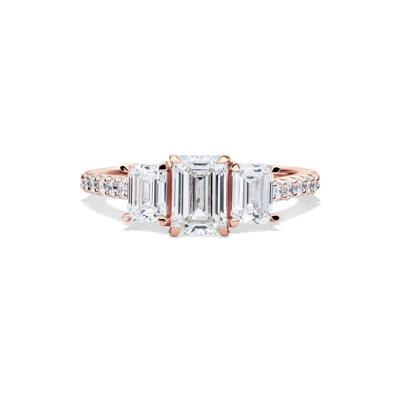 Lab Grown Diamond Emerald-Cut Three Stone Ring in 14K Rose Gold (2 ct. tw.)