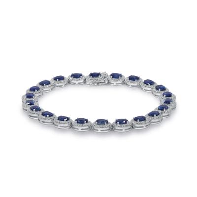 Oval-Shaped Blue Sapphire and Diamond Halo Bracelet in 14K White Gold (1 1/4 ct. tw.)