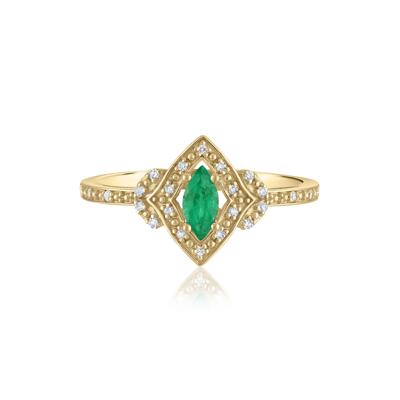 Marquise Emerald & Diamond Ring in 14K Yellow Gold