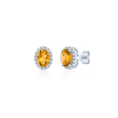 Citrine and Diamond Halo Earrings in Sterling Silver (1/10 ct. tw.)